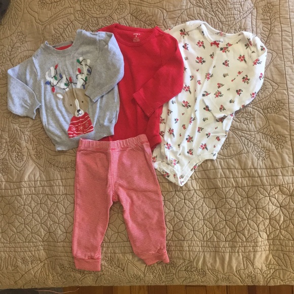 Carter's Other - Carter’s reindeer sweater, two onesies, pants 9M